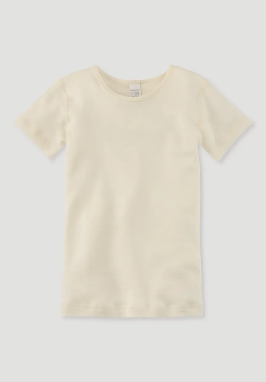 Kurzarmshirt aus Bio-Baumwolle mit Bio-Merinowolle und Seide von hessnatur
