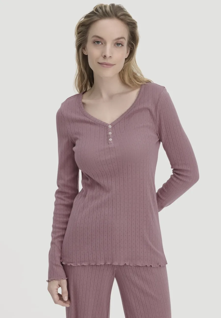 Pointelle Henley Schlafshirt PURE COTTON aus reiner Bio-Baumwolle von hessnatur