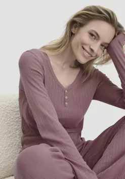 Pointelle Henley Schlafshirt PURE COTTON aus reiner Bio-Baumwolle von hessnatur