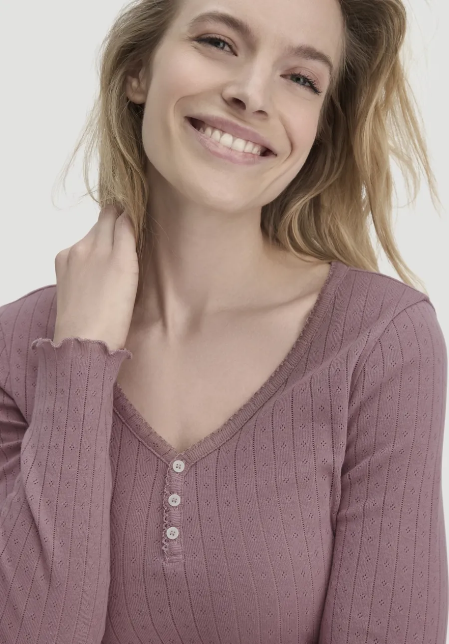 Pointelle Henley Schlafshirt PURE COTTON aus reiner Bio-Baumwolle von hessnatur