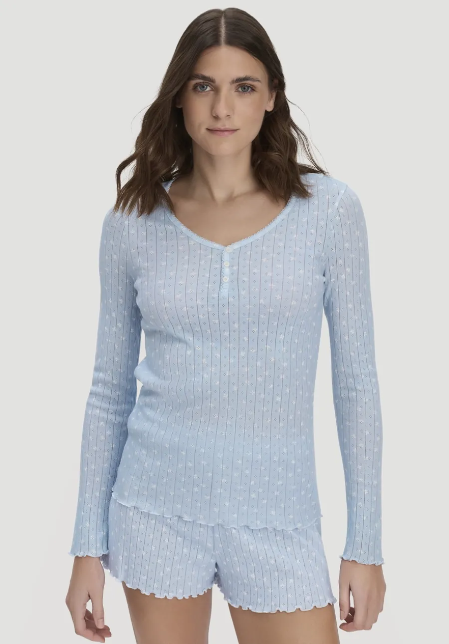 Pointelle Henley Schlafshirt PURE COTTON aus reiner Bio-Baumwolle von hessnatur